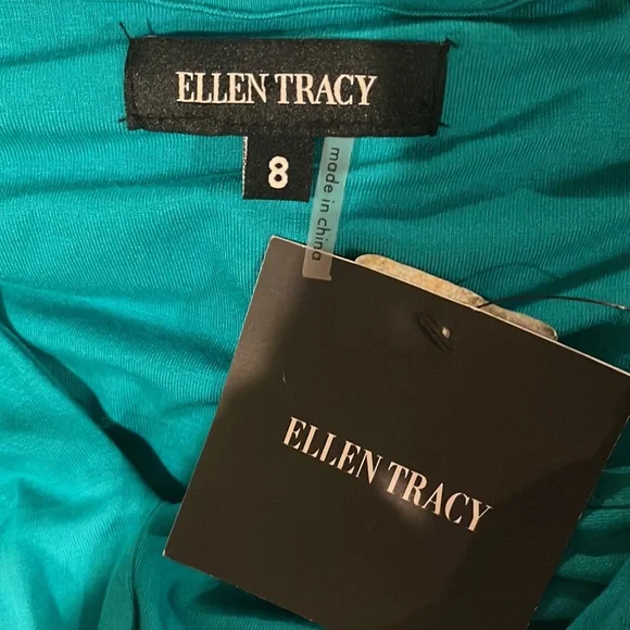 Ellen Tracy Blue Green Gathered Center Dress 8 FREE SHIP - Picture 5 of 5